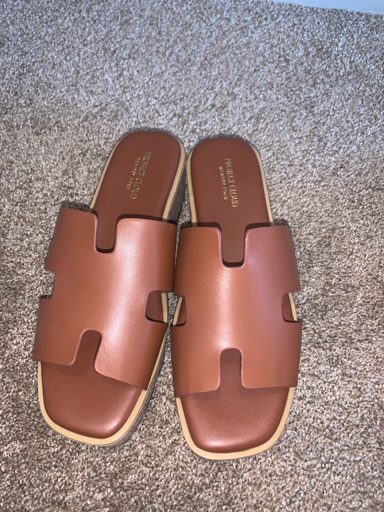 Project Cloud Tan Leather Slide Sandals- Mila